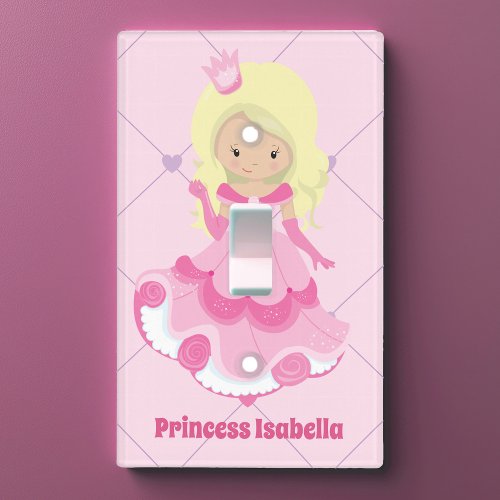 Pretty Princess Pink Blonde Girl Custom Kids Light Switch Cover