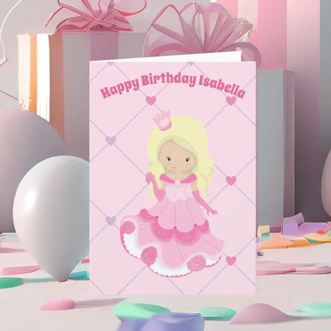 Pretty Princess Pink Custom Blonde Girl Birthday Card | Zazzle