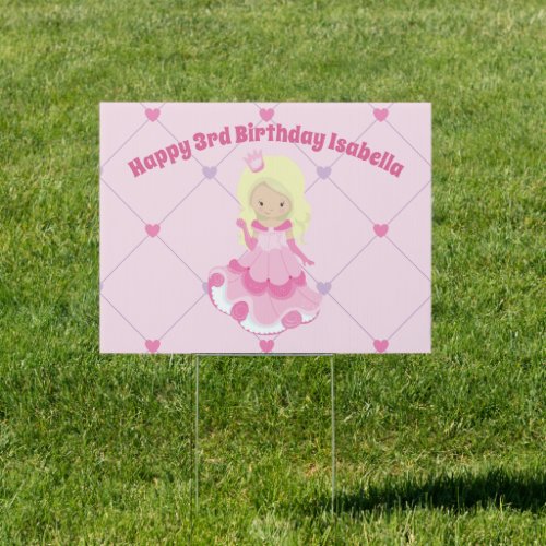 Pretty Princess Pink Custom Happy Birthday Yard Sign
