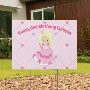 Pretty Princess Pink Custom Happy Birthday Yard Sign