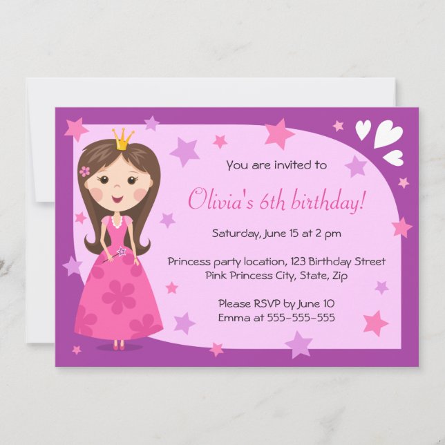 Pretty princess pink purple cute girly birthday invitation (Front)