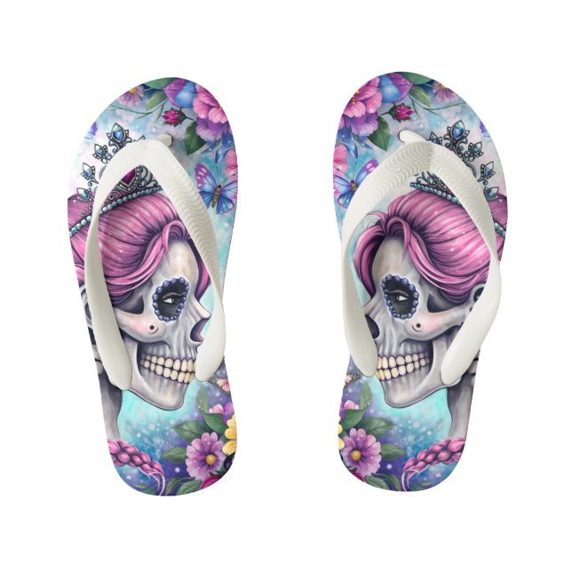 Pretty Princess Skull Kid's Flip Flops (Footbed)