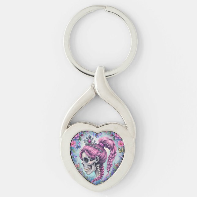 Pretty Princess Skull Metal Keychain (Front)