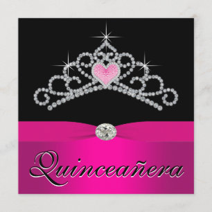 Pretty Princess Tiara Hot Pink Quinceanera Invitation