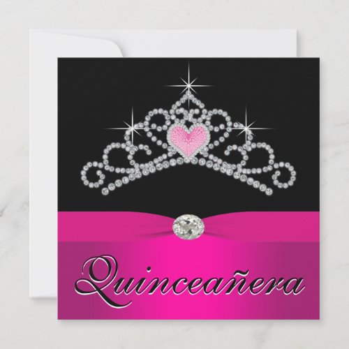 Pretty Princess Tiara Hot Pink Quinceanera Custom Announcement