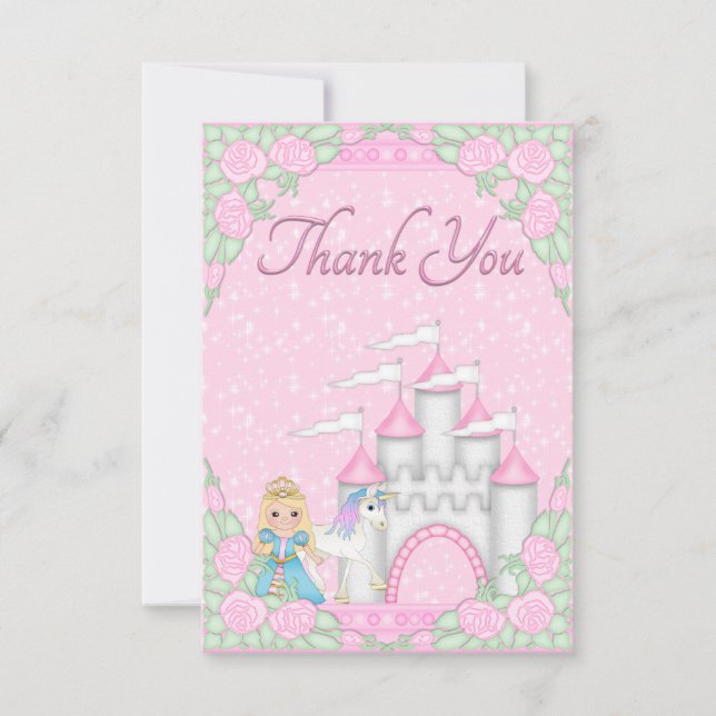 Pretty Princess, Unicorn & Castle Thank You Card (Front)