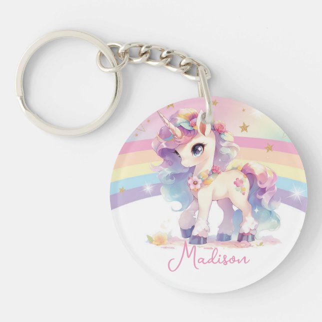 Pretty Princess Unicorn Rainbow Keychain (Front)