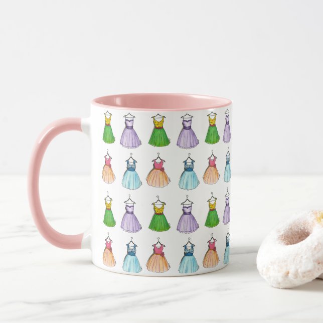 Pretty Prom Party Dresses Retro Vintage Style 50s Mug (With Donut)