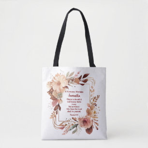 Pretty Proverbs 31 Woman Personalized Christian Tote Bag