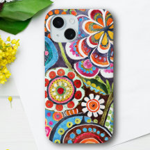 Pretty Psychedelic Floral Garden Vibrant Folk Art