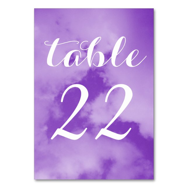 Pretty Puffy Purple Tinted Clouds White Numbered Table Number (Front)