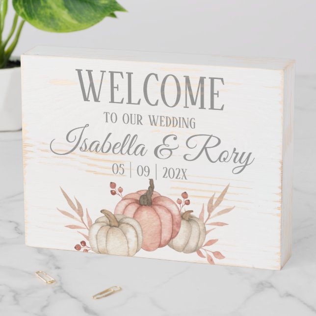 Pretty Pumpkin Fall Bouquet Wedding   Wooden Box Sign (In Situ Horizontal)