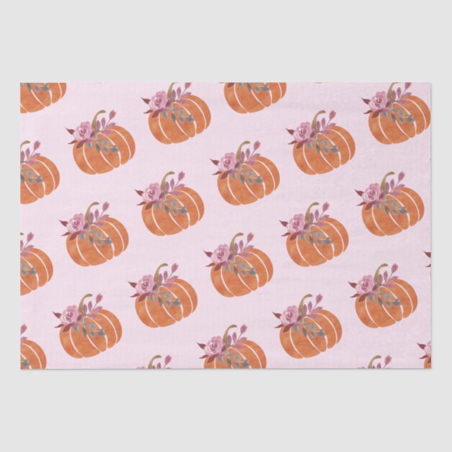 Pretty Pumpkin Floral Girly Pink Birthday   Tissue Paper (Front)