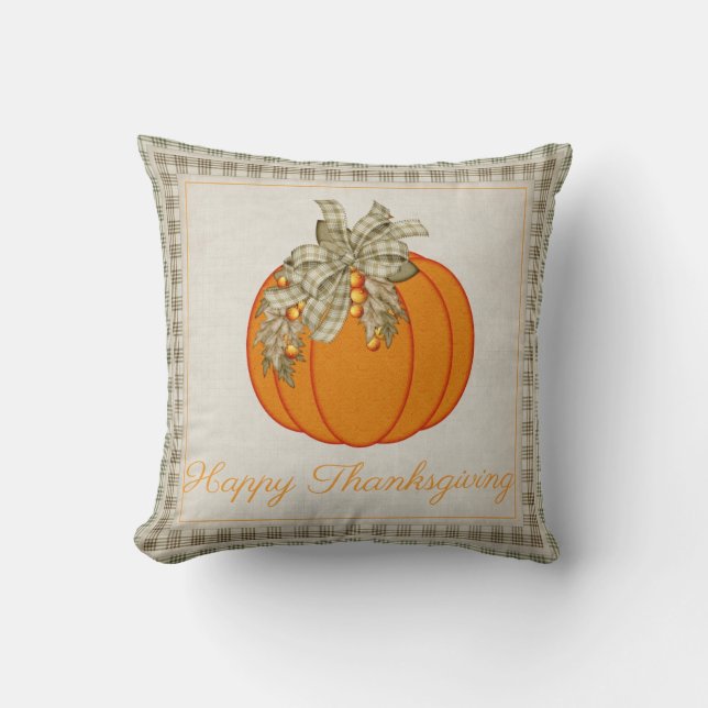 Pretty Pumpkin Happy Thanksgiving Throw Pillow D3 (Front)