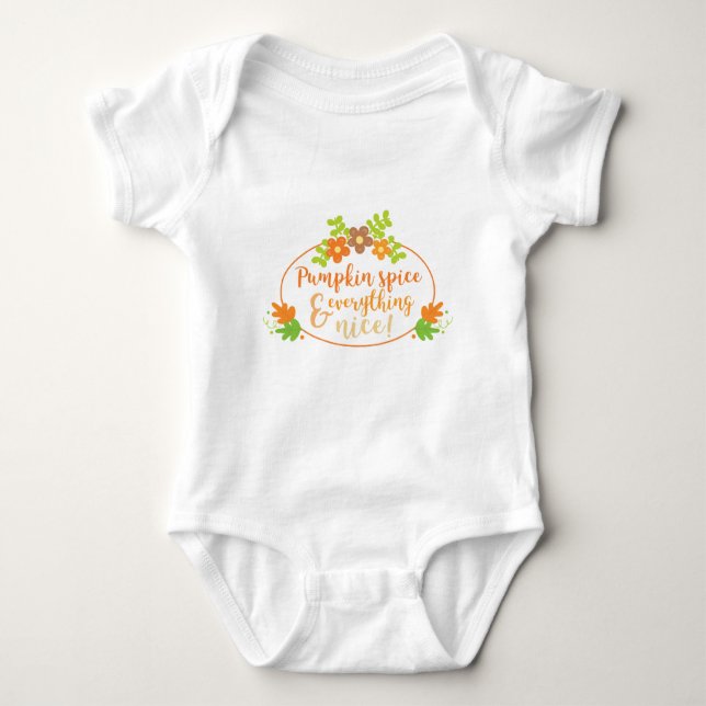 Pretty Pumpkin Spice Orange and Green Baby Bodysuit (Front)