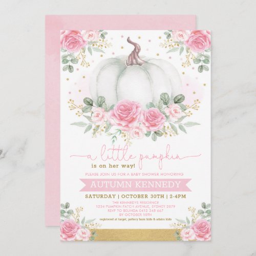 Pretty Pumpkin Watercolor Pink Floral Baby Shower Invitation