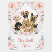 Pretty Puppy Dogs Pink Gold Floral Girl Baby Blanket at Zazzle