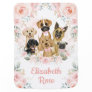 Pretty Puppy Dogs Pink Gold Floral Girl Baby Blanket