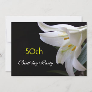 Pretty, pure, elegant white lily flower birthday invitation