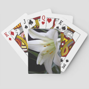 Pretty, pure white Easter lily flower in black Poker Cards