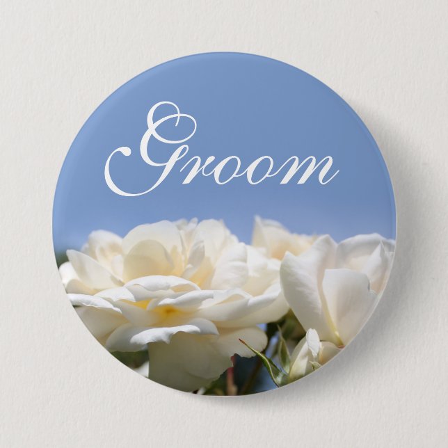 Pretty pure white rose flower groom wedding button (Front)