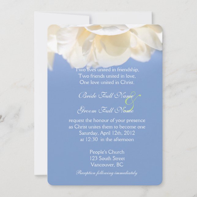 Pretty pure white rose flower wedding invitations. invitation (Front)