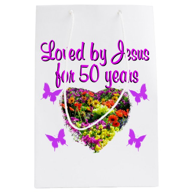 PRETTY PURPLE 50TH BIRTHDAY DESIGN MEDIUM GIFT BAG (Front)