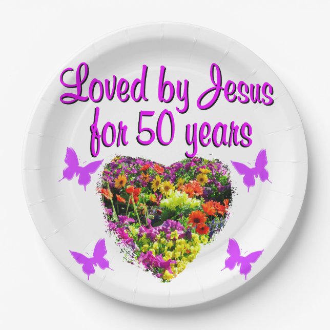 PRETTY PURPLE 50TH BIRTHDAY DESIGN PAPER PLATES (Front)