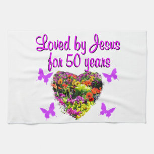 PRETTY PURPLE 50TH BIRTHDAY DESIGN TOWEL
