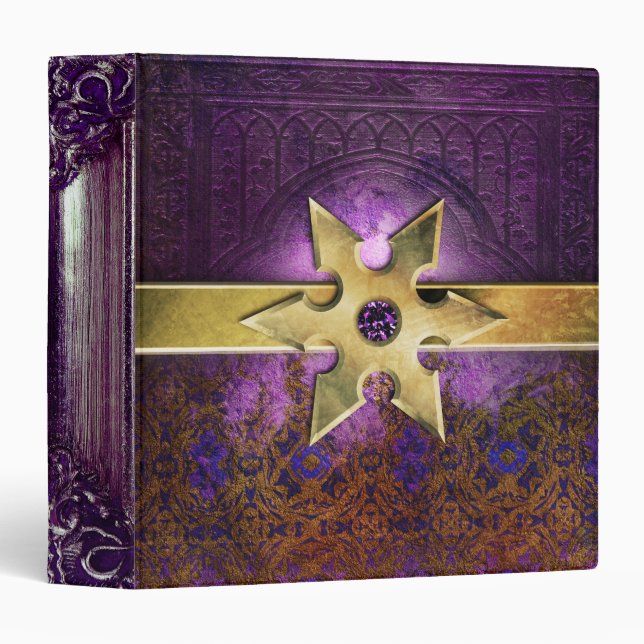 Pretty Purple Amethyst Medieval Ancient Tome 3 Ring Binder (Front/Spine)