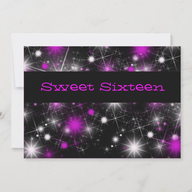 Pretty, Purple and Black Sweet Sixteen Invitation (Front)