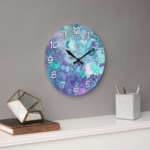 Pretty Purple and Blue Abstract Faux Marble Large Clock