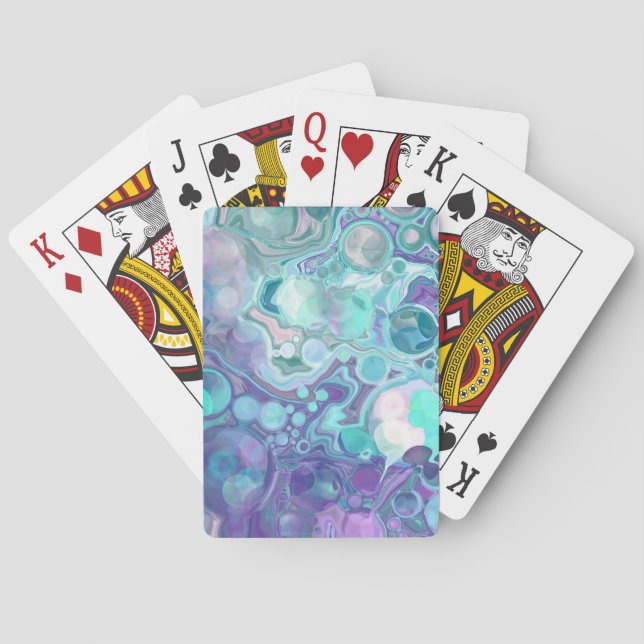 Pretty Purple and Blue Abstract Faux Marble Poker Cards (Back)