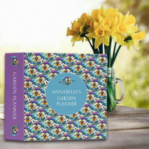 Pretty Purple and Blue Floral Pattern Gardening 3 Ring Binder