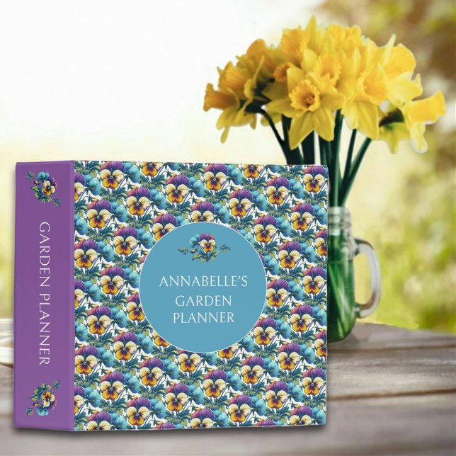 Pretty Purple and Blue Floral Pattern Gardening 3 Ring Binder (Creator Uploaded)