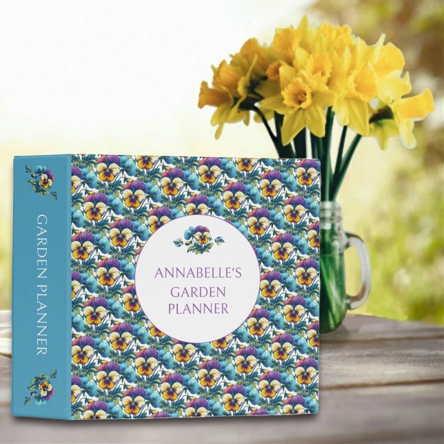 Pretty Purple and Blue Floral Pattern Gardening 3 Ring Binder (Creator Uploaded)
