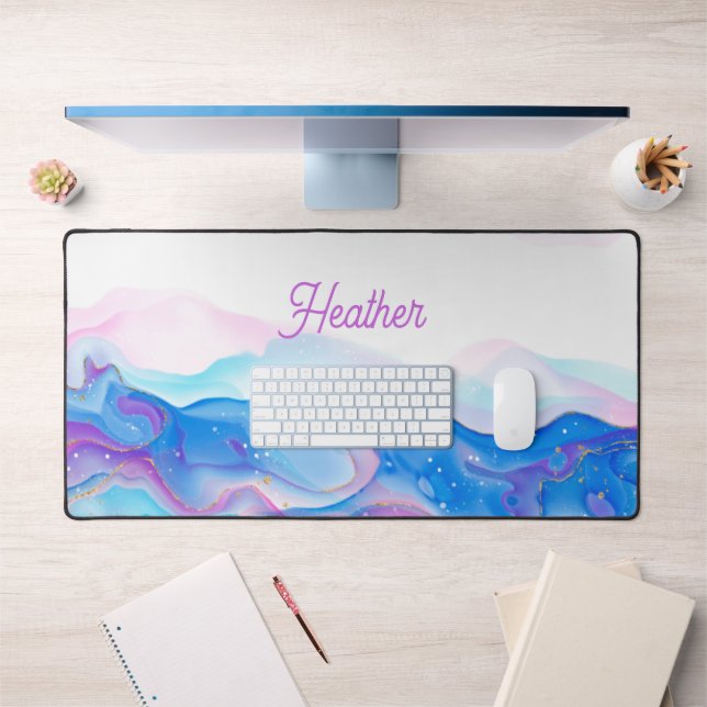 Pretty Purple and Blue Ink Swirls Personalized Desk Mat (Office 1)