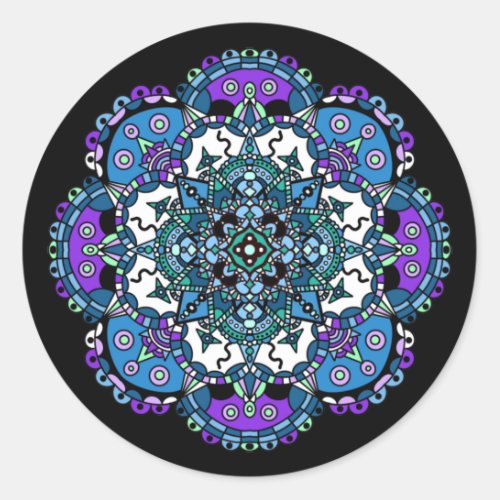 Pretty purple and blue Mandala Abstract Art  Classic Round Sticker
