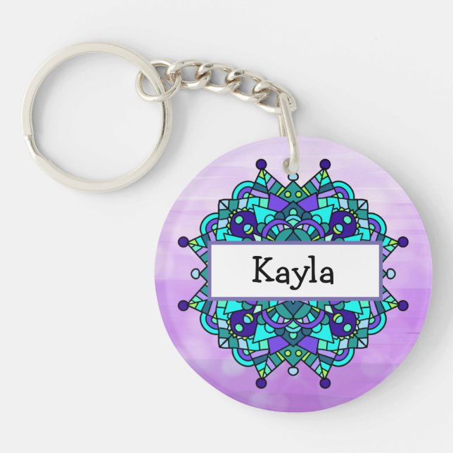Pretty Purple and Blue Mandala  Keychain (Front)