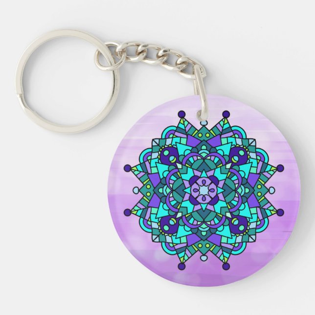 Pretty Purple and Blue Mandala  Keychain (Front)