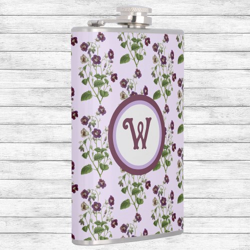 Pretty purple and floral vines with initial flask