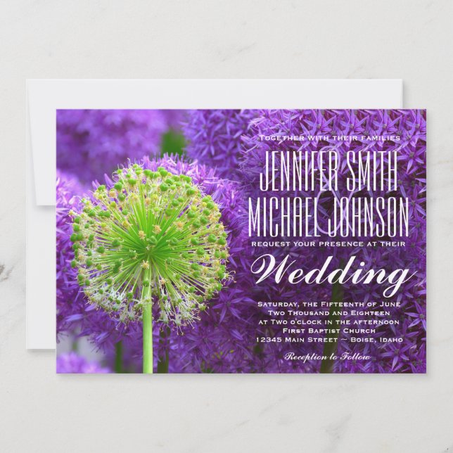 Pretty Purple and Green Flower Wedding Invitations (Front)
