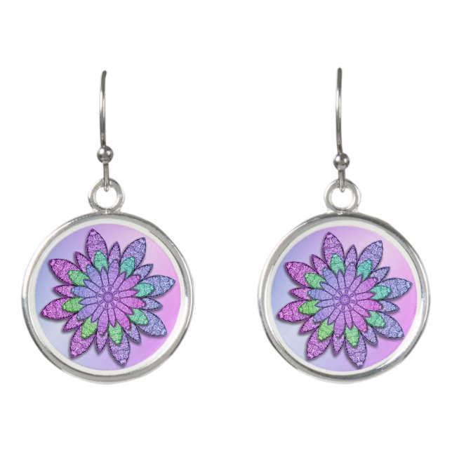 Pretty Purple and Green Flowers Earrings (Front)