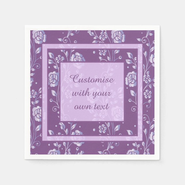 Pretty Purple and Lilac Floral Custom Text Napkins (Front)