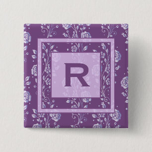 Pretty Purple and Lilac Floral Monogram Button