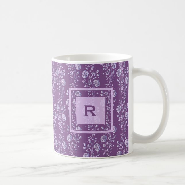Pretty Purple and Lilac Floral Monogram Coffee Mug (Right)