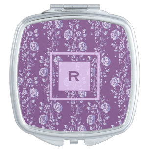 Pretty Purple and Lilac Floral Monogram Compact Mirror