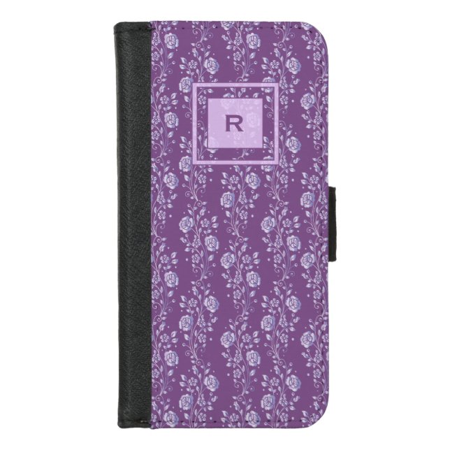 Pretty Purple and Lilac Floral Monogram iPhone Wallet Case (Front)