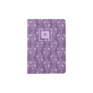 Pretty Purple and Lilac Floral Monogram Passport Holder