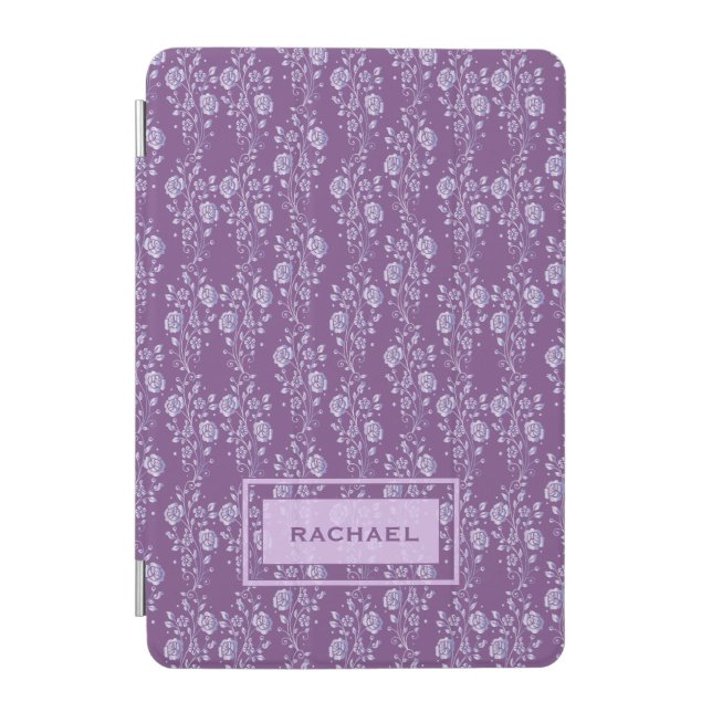 Pretty Purple and Lilac Floral Personalised iPad Mini Cover (Front)